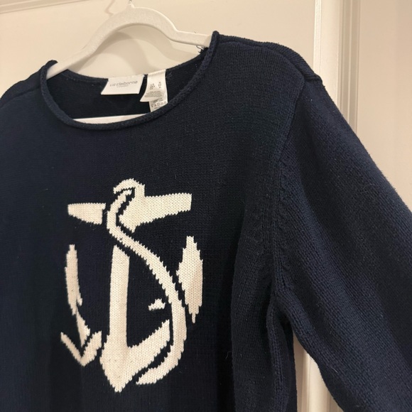 Vintage Liz Claiborne Anchor Nautical Knit Pullover Sweater-Navy Blue - Picture 9 of 12